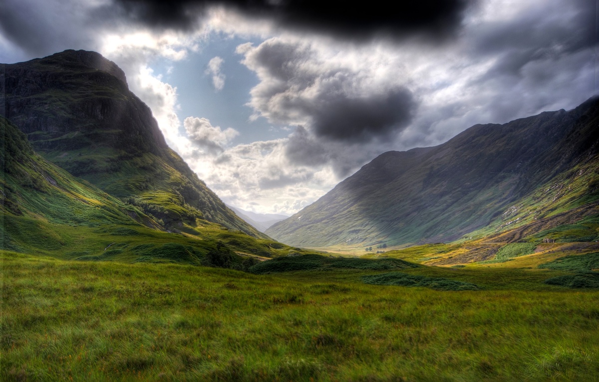 Mountain valley in changing weather